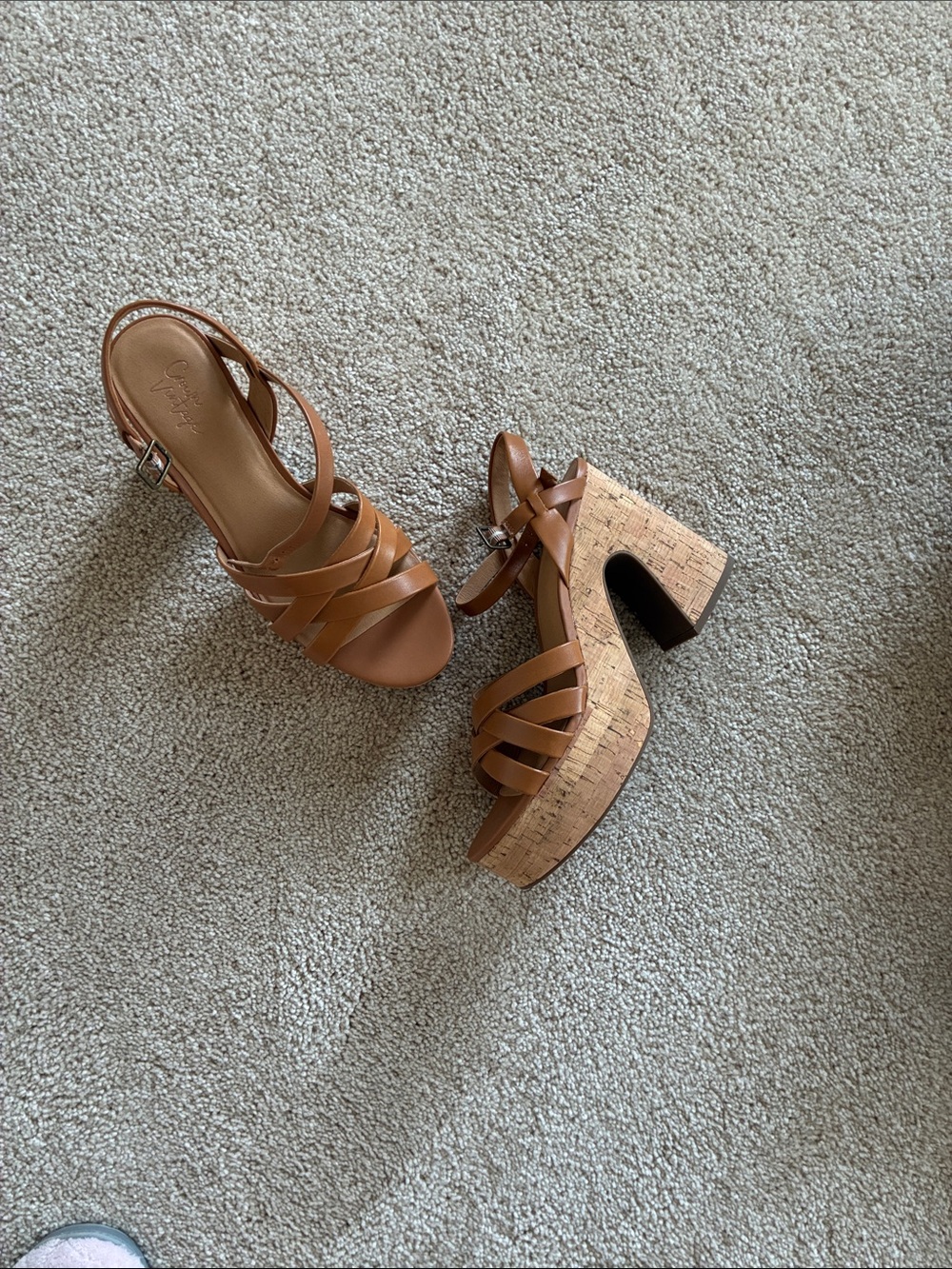 Crown Vintage Women's Tan Platform Cork Heel Sandals